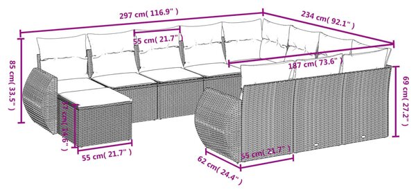 11 részes bézs polyrattan kerti ülőgarnitúra párnákkal