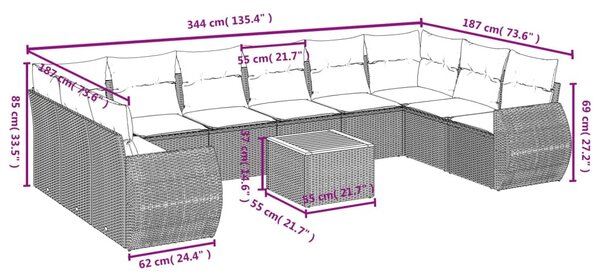 11 részes szürke polyrattan kerti ülőgarnitúra párnákkal