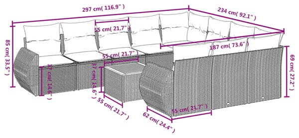11 részes bézs polyrattan kerti ülőgarnitúra párnákkal