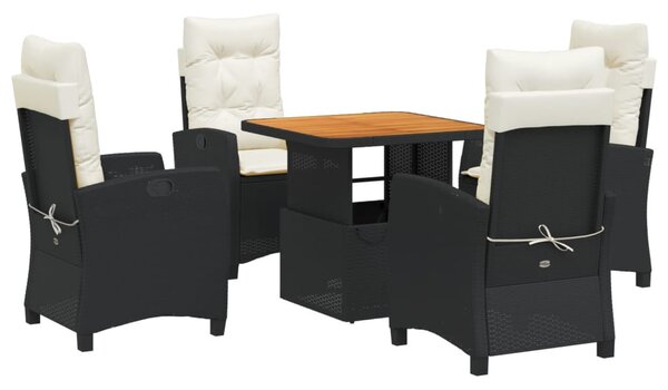 5 részes fekete polyrattan kerti étkezőgarnitúra párnákkal