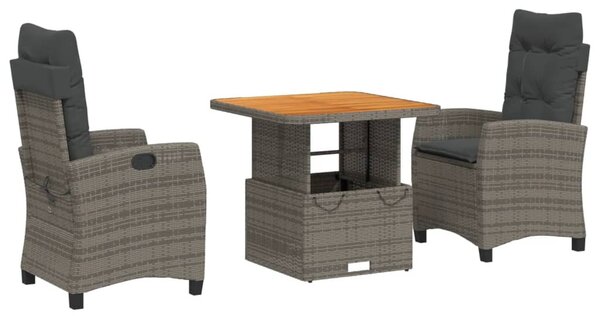 3 részes szürke polyrattan kerti étkezőgarnitúra párnával