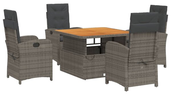 5 részes szürke polyrattan kerti étkezőgarnitúra párnával
