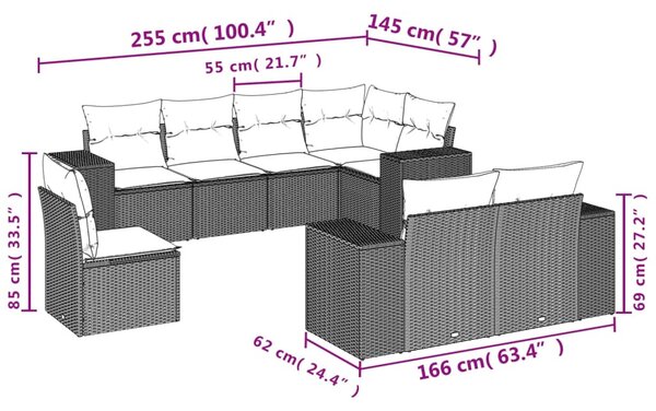 8 részes bézs polyrattan kerti ülőgarnitúra párnával