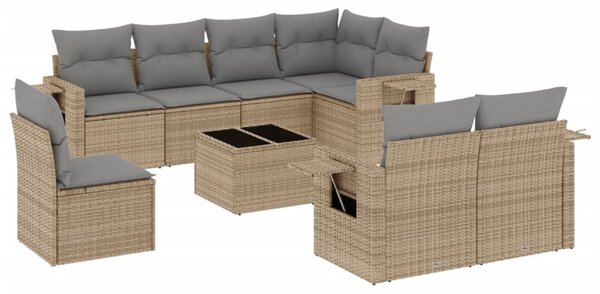9 részes bézs polyrattan kerti ülőgarnitúra párnákkal