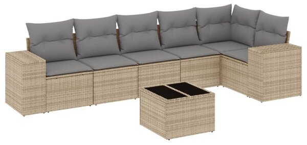 7 részes bézs polyrattan kerti ülőgarnitúra párnákkal