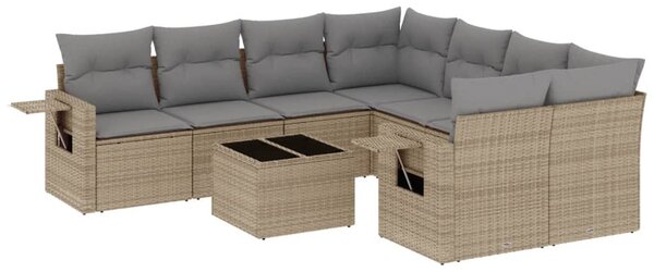 9 részes bézs polyrattan kerti ülőgarnitúra párnákkal