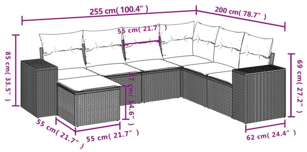 7 részes bézs polyrattan kerti ülőgarnitúra párnákkal