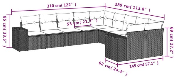 10 részes bézs polyrattan kerti ülőgarnitúra párnával