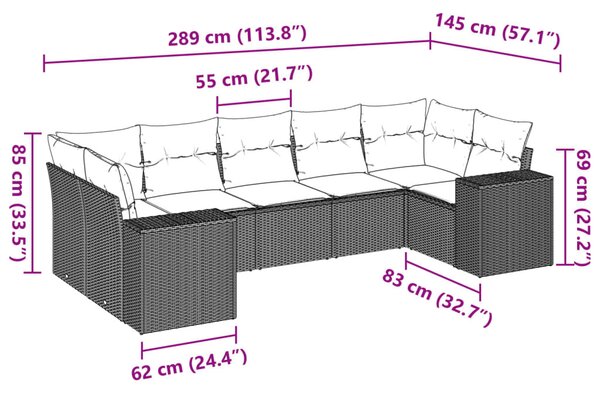 7 részes bézs polyrattan kerti ülőgarnitúra párnákkal