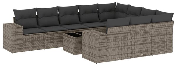 11 részes szürke polyrattan kerti ülőgarnitúra párnákkal