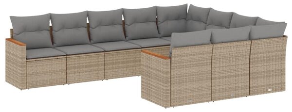 10 részes vegyes bézs polyrattan kerti ülőgarnitúra párnákkal
