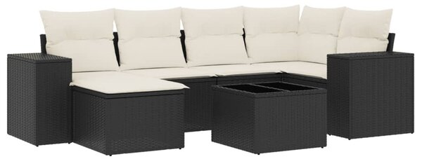 7 részes fekete polyrattan kerti ülőgarnitúra párnával