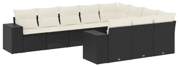 10 részes fekete polyrattan kerti ülőgarnitúra párnákkal