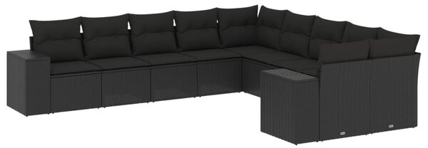10 részes fekete polyrattan kerti ülőgarnitúra párnákkal
