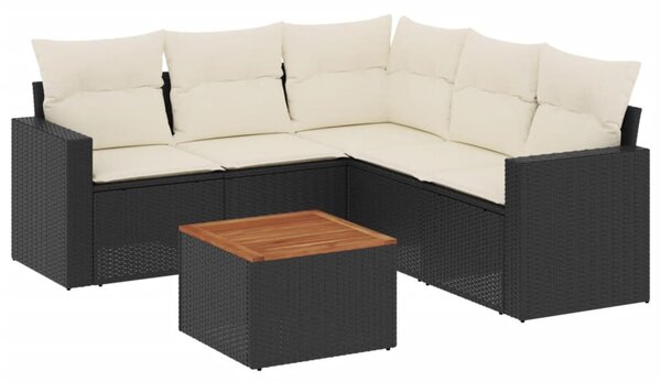 6 részes fekete polyrattan kerti ülőgarnitúra párnákkal