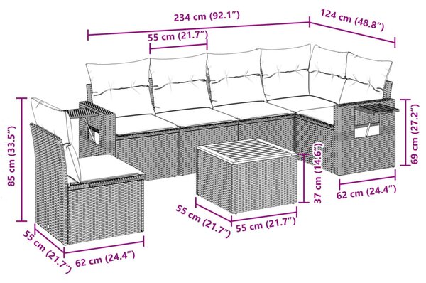 7 részes bézs polyrattan kerti ülőgarnitúra párnákkal