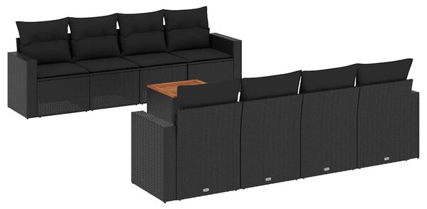9 részes fekete polyrattan kerti ülőgarnitúra párnákkal