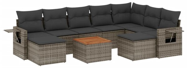10 részes szürke polyrattan kerti ülőgarnitúra párnákkal