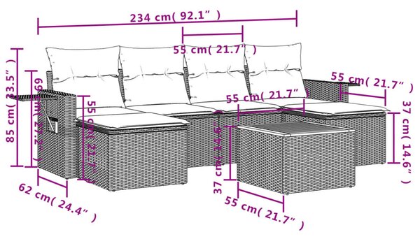7 részes fekete polyrattan kerti ülőgarnitúra párnával