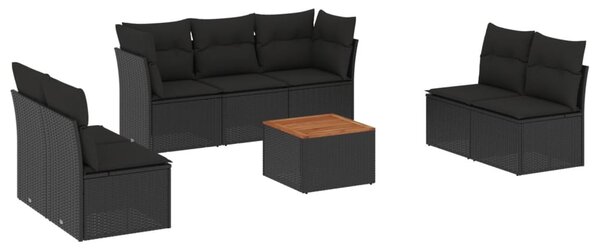 8 részes fekete polyrattan kerti ülőgarnitúra párnákkal