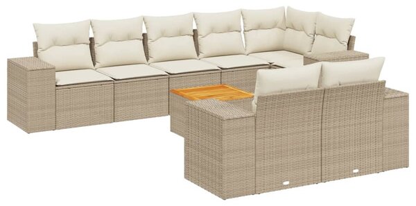 9 részes bézs polyrattan kerti ülőgarnitúra párnákkal