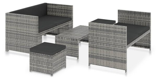 5 részes szürke polyrattan kerti ülőgarnitúra párnákkal
