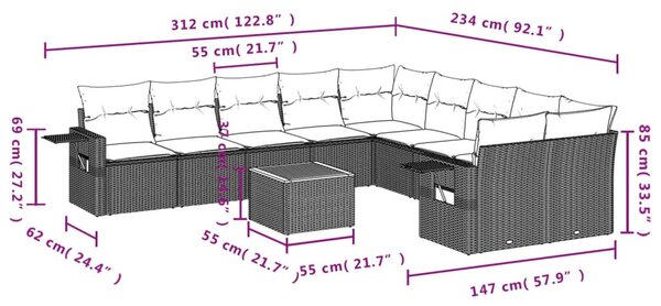 11 részes bézs polyrattan kerti ülőgarnitúra párnákkal