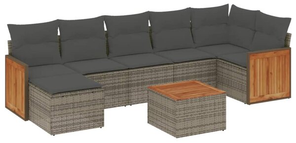 8 részes szürke polyrattan kerti ülőgarnitúra párnákkal