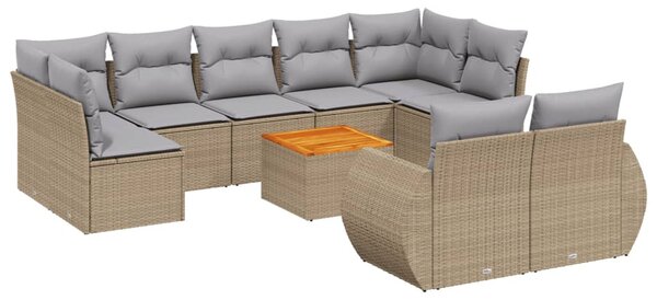 10 részes bézs polyrattan kerti ülőgarnitúra párnával
