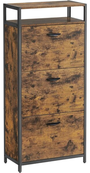 Cipősszekrény 3 ajtós 15-18 pár cipő tárolására, rusztikus barna 60x30x130cm