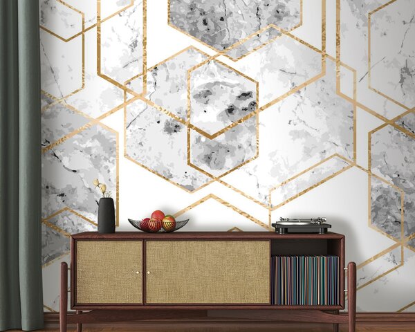Fotótapéta Elegáns hatszögletű márványmintás design, Geometriai fotótapéta, Népszerű fotótapéta, u04140 - Tapeko.hu