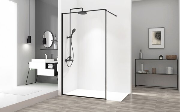 Rea - Bler zuhanyparaván 80x195cm, 8mm üveg, átlátszó üveg / fekete profil, REA-K7637