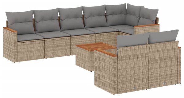 9 részes vegyes bézs polyrattan kerti ülőgarnitúra párnákkal