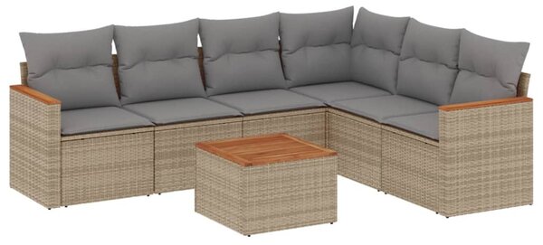 7 részes vegyes bézs polyrattan kerti ülőgarnitúra párnákkal