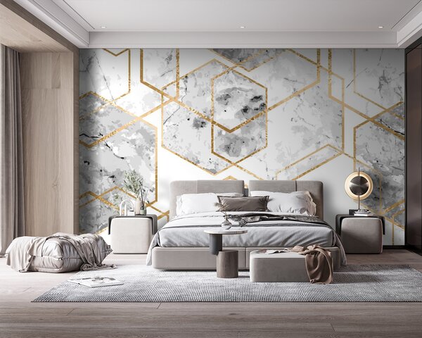 Fotótapéta Elegáns hatszögletű márványmintás design, Geometriai fotótapéta, Népszerű fotótapéta, u04140 - Tapeko.hu