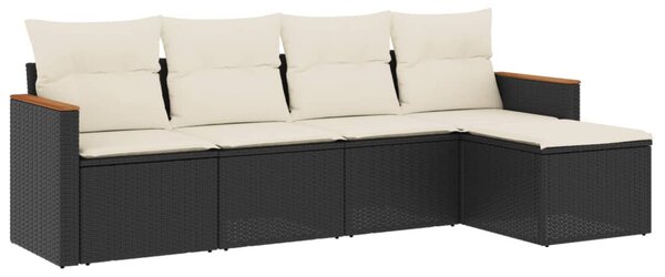 5 részes fekete polyrattan kerti kanapészett párnákkal