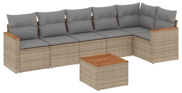7 részes vegyes bézs polyrattan kerti ülőgarnitúra párnákkal