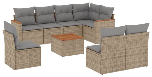 9 részes vegyes bézs polyrattan kerti ülőgarnitúra párnákkal