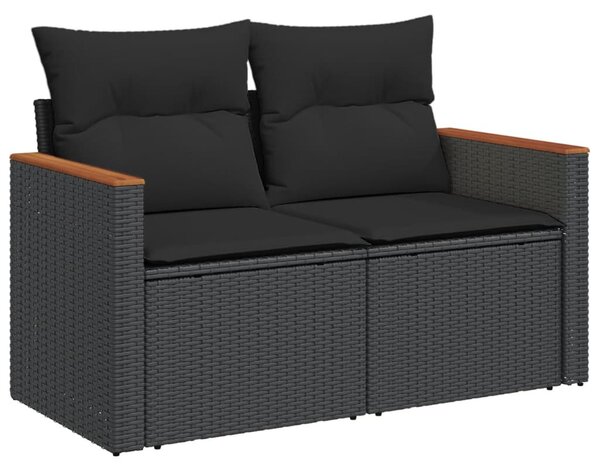 11 részes fekete polyrattan kerti ülőgarnitúra párnákkal