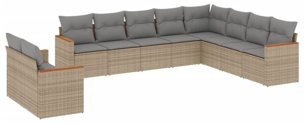 10 részes vegyes bézs polyrattan kerti ülőgarnitúra párnákkal