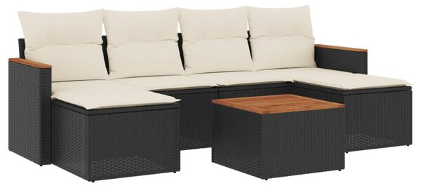 7 részes fekete polyrattan kerti ülőgarnitúra párnával