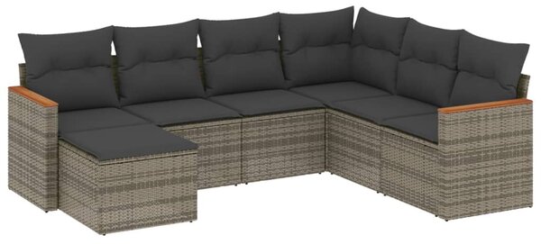 7 részes szürke polyrattan kerti ülőgarnitúra párnákkal