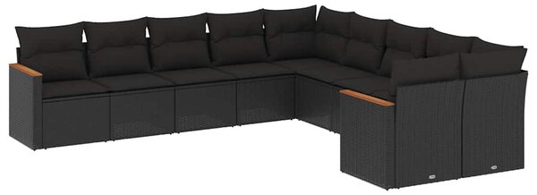 10 részes fekete polyrattan kerti ülőgarnitúra párnákkal