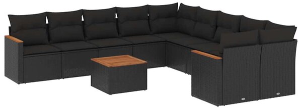 11 részes fekete polyrattan kerti ülőgarnitúra párnákkal