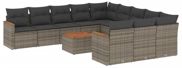 12 részes szürke polyrattan kerti ülőgarnitúra párnákkal
