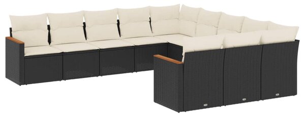 11 részes fekete polyrattan kerti ülőgarnitúra párnákkal