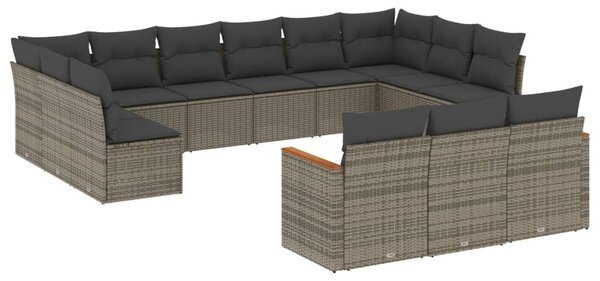 13 részes szürke polyrattan kerti ülőgarnitúra párnákkal