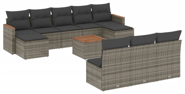 11 részes szürke polyrattan kerti ülőgarnitúra párnákkal
