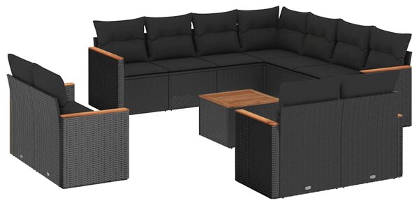 12 részes fekete polyrattan kerti ülőgarnitúra párnákkal