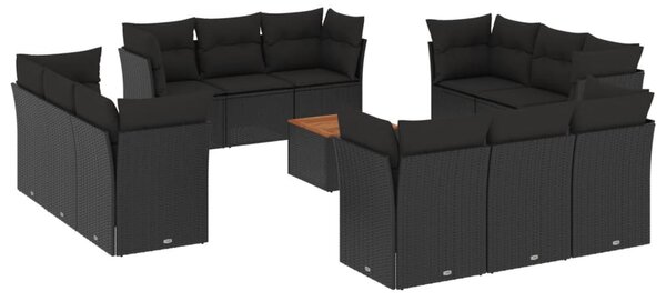 13 részes fekete polyrattan kerti ülőgarnitúra párnákkal